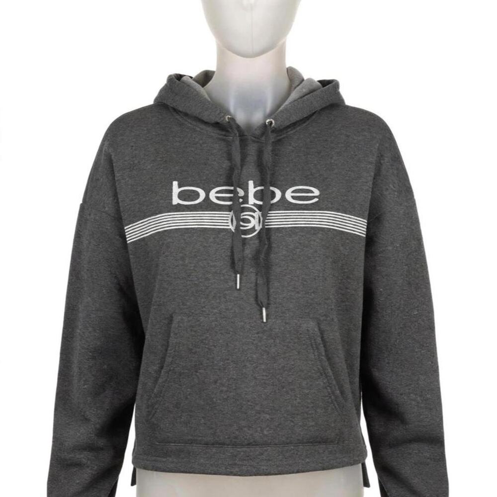Bebe Sport Hoodie Womens 1X Plus Gray Heather Logo Pullover Kangaroo Pocket